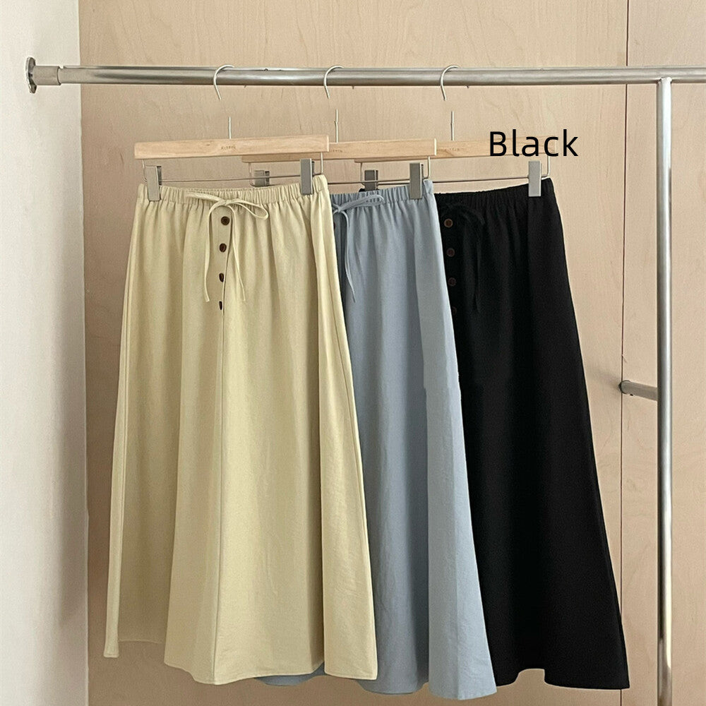 Women's Fashion Washed Cotton Casual All-matching Drawstring Skirt