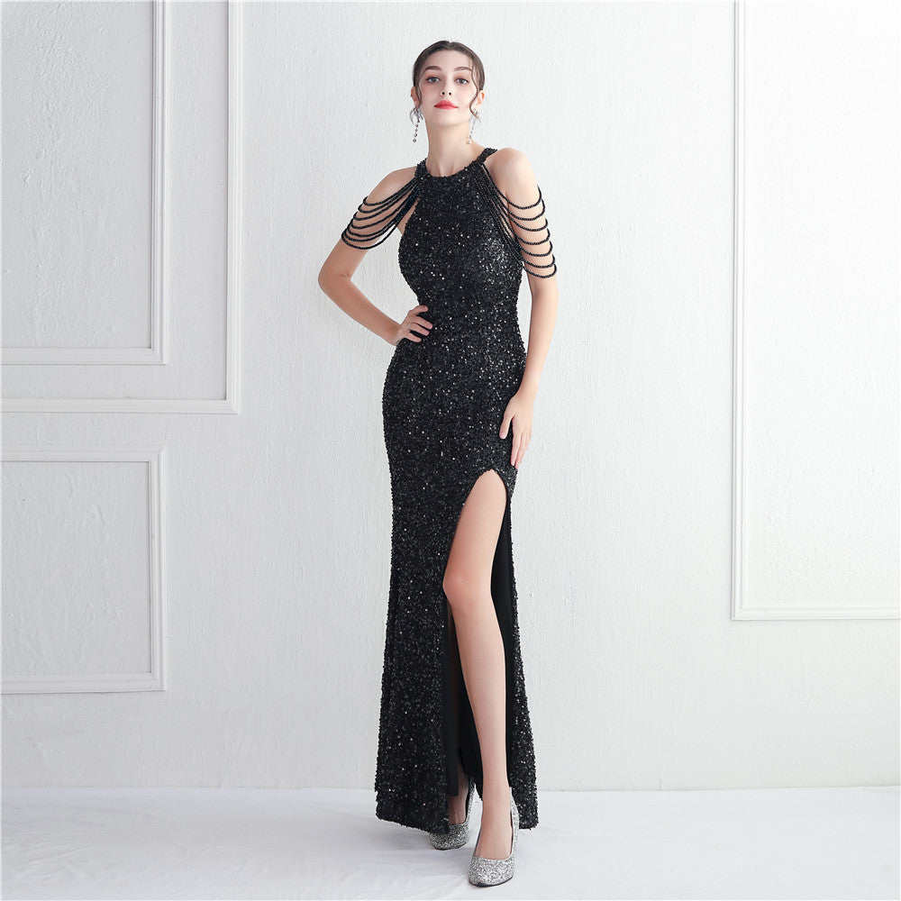 Banquet Temperament Long Backless Evening Gown Dress