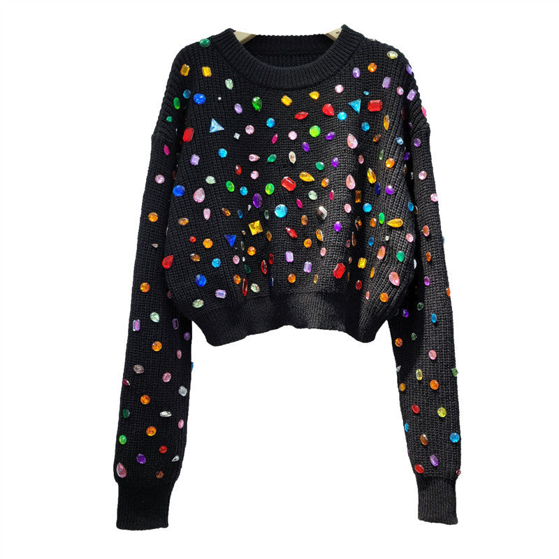 French Heavy Industry Color Diamond Sweater Women's Autumn And Winter Clothing Loose Short Sweater