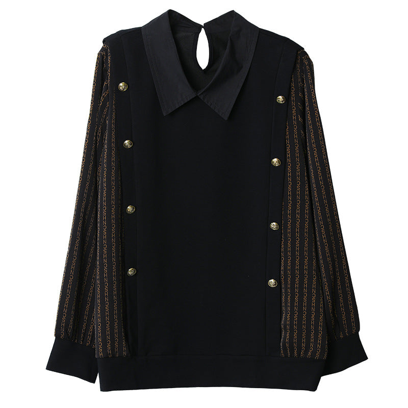Temperament Letter Contrast Color Stitching Lapel Long-sleeved Shirt
