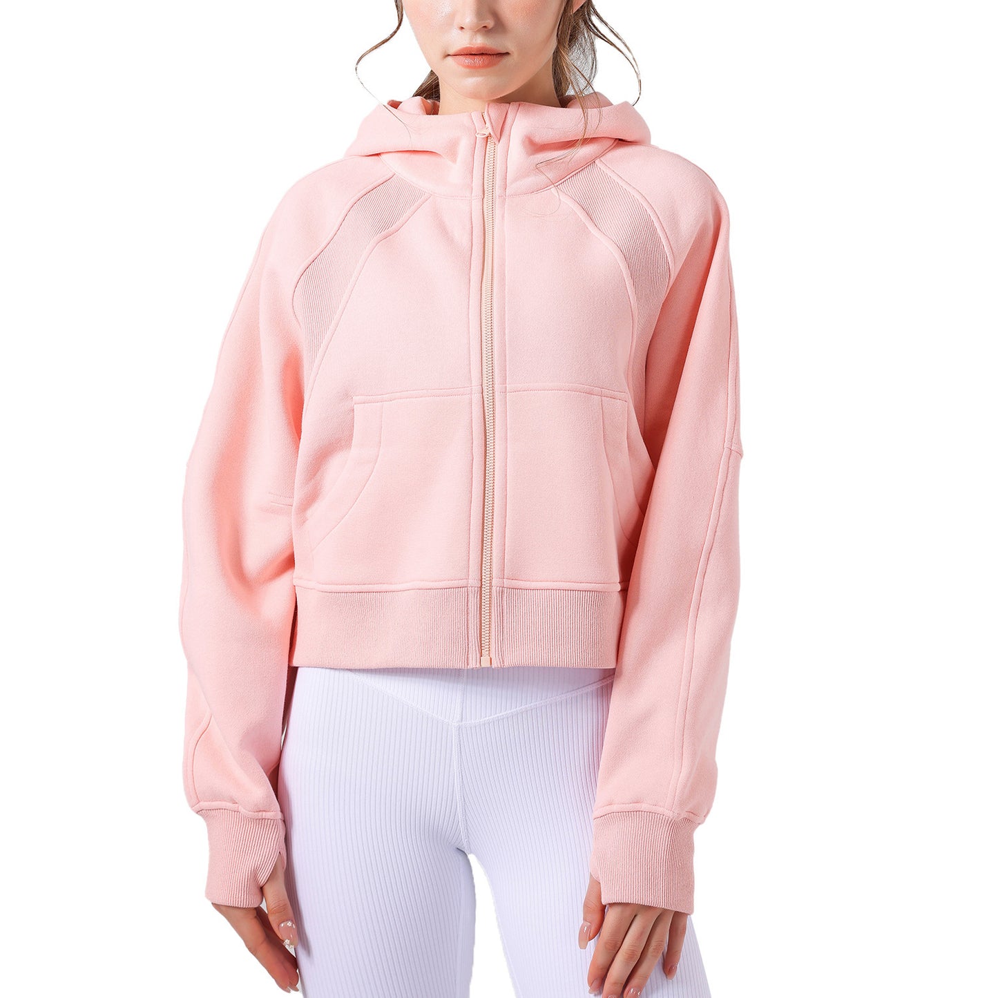 Fleece-gefüttert Yoga Kleidung Kapuzenpullover Lose Dicke Casual Zipper Sport Top