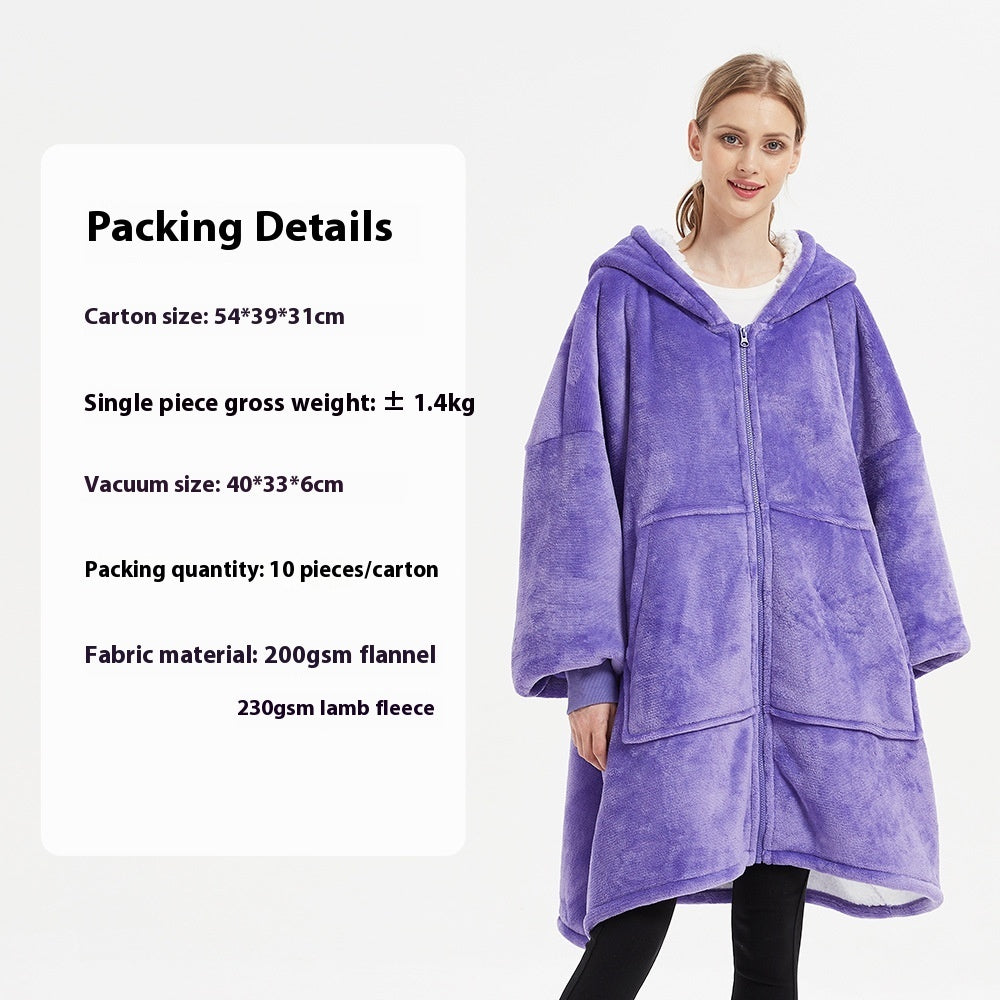 Flannel Thickened Hooded Home Leisure Double-layer Wearable Blanket