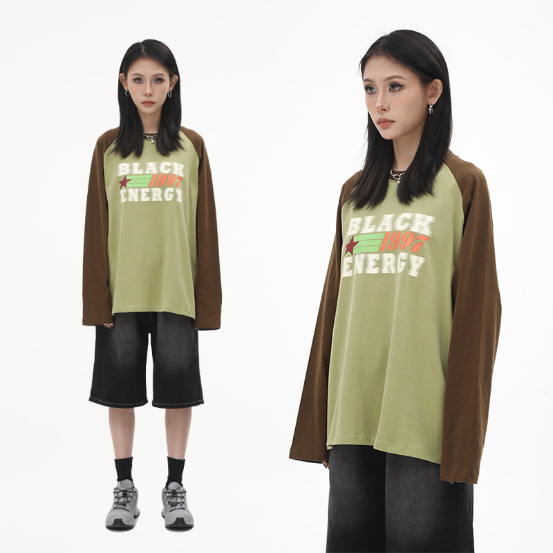 Blur Letter Print Loose Drape Long Sleeve