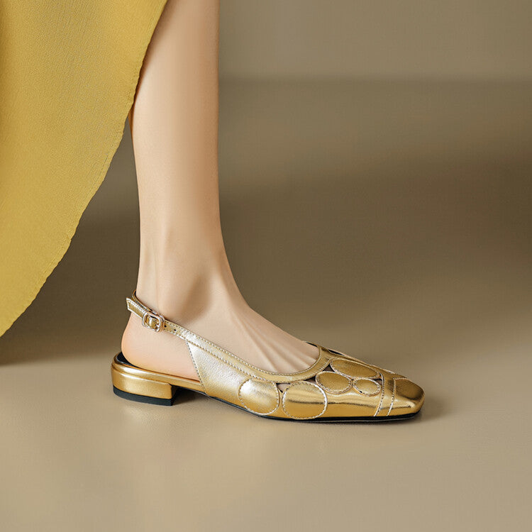 Fashion Summer New Toe Cap Female Square Toe Low Heel Back Strap Buckle Gold Silver Hollow Elegant Women's Shoes