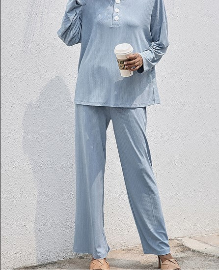 Women's Clothing Stand-up Collar Long Sleeve Shirt Straight-leg Trousers Suit