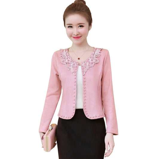 Fashion All-match Short Coat Embroidered Beaded Top