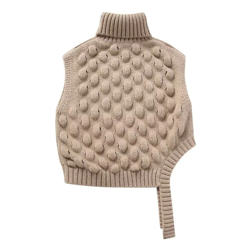 Fashion Simple Turtleneck Texture Knitted Short Vest