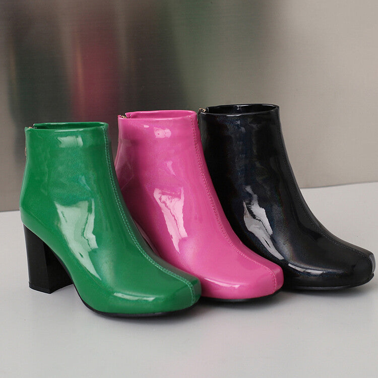 Women's Solid Color Ankle Boots Patent Leather High Heel Fashion