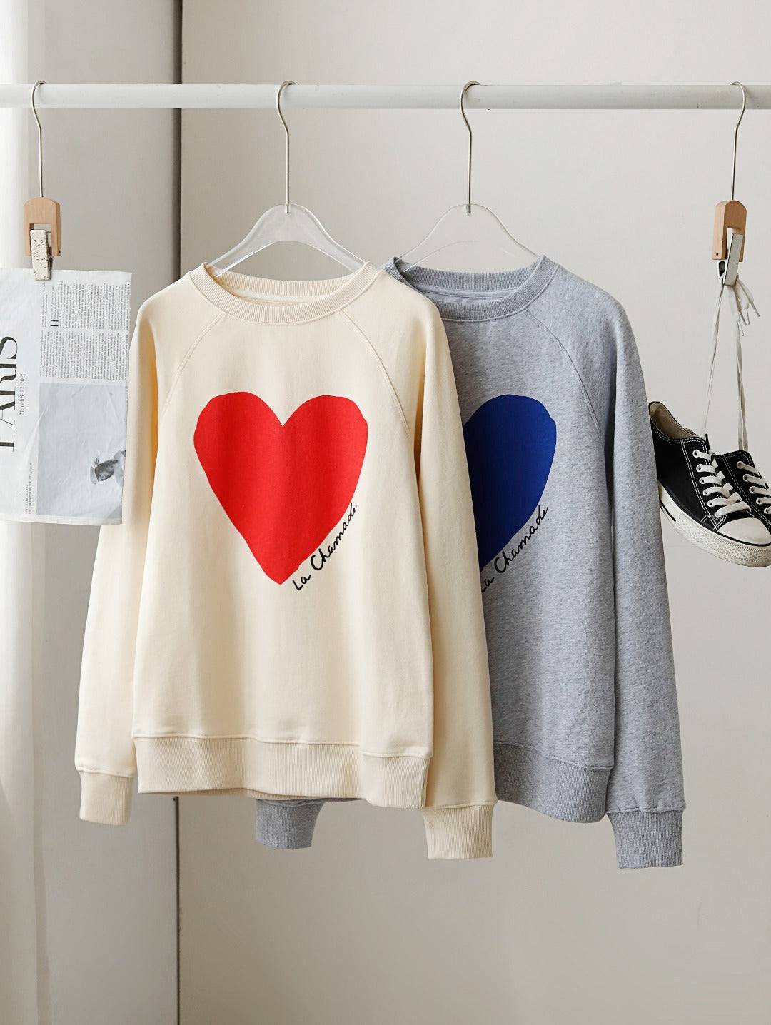 Casual Heart Printing Round Neck Loose Set Head Sweatshirt