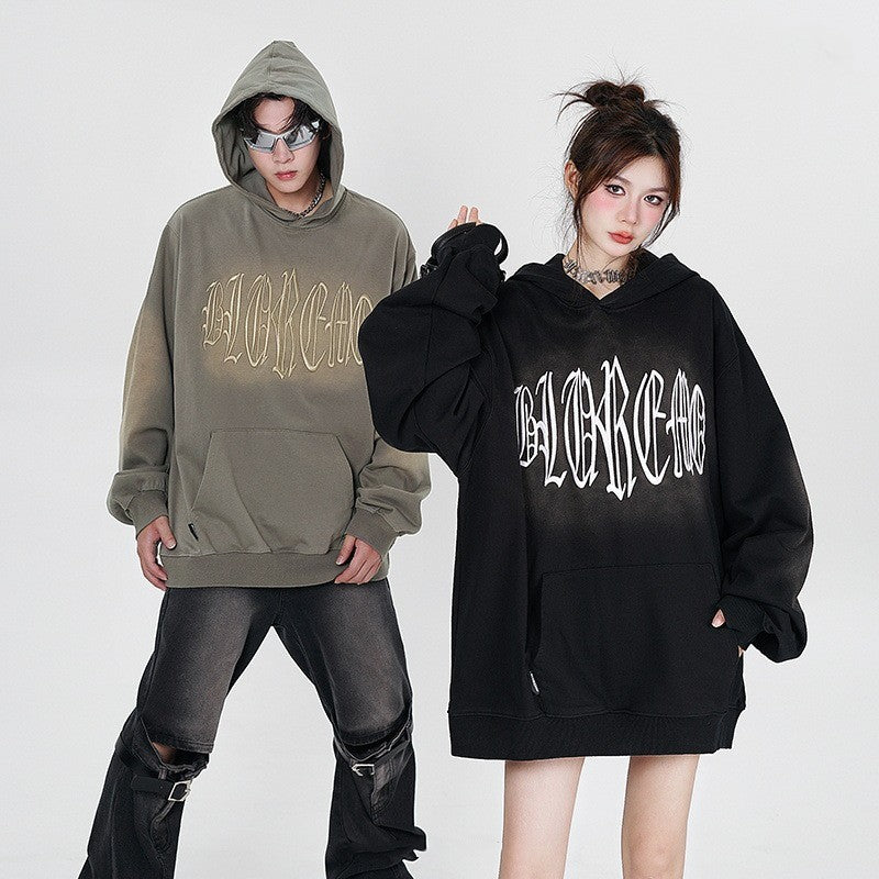 Faded Letters Three-dimensional Embroidered Pullover Sweater