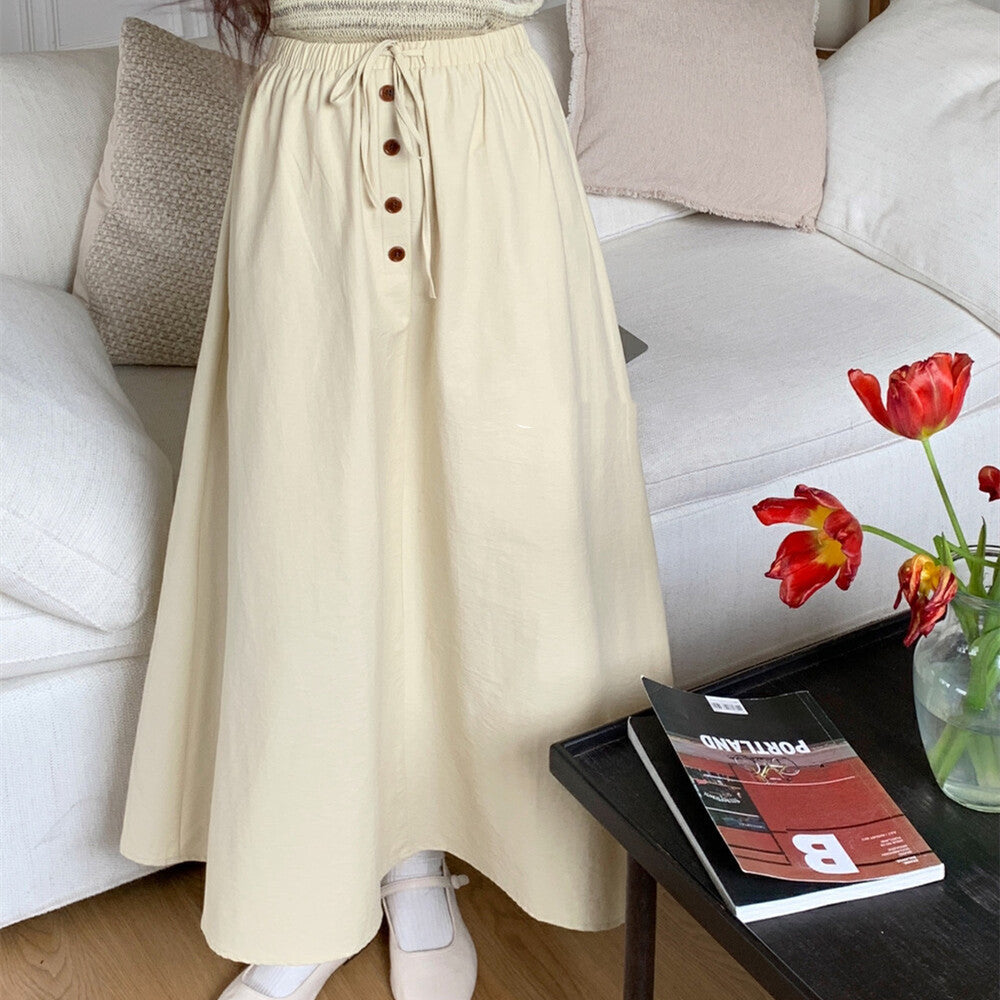 Women's Fashion Washed Cotton Casual All-matching Drawstring Skirt