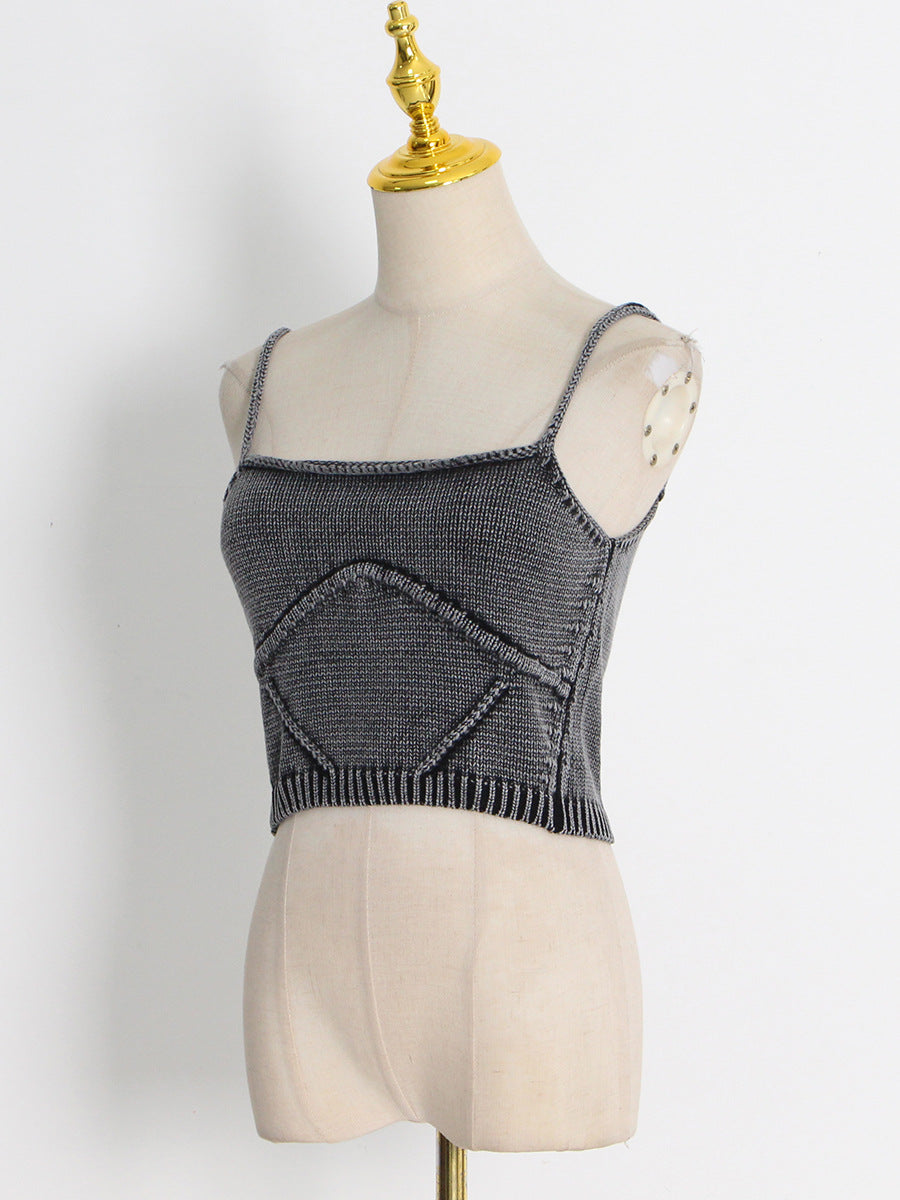 Einfarbiger, gestrickter Sling-Westenanzug für Damen