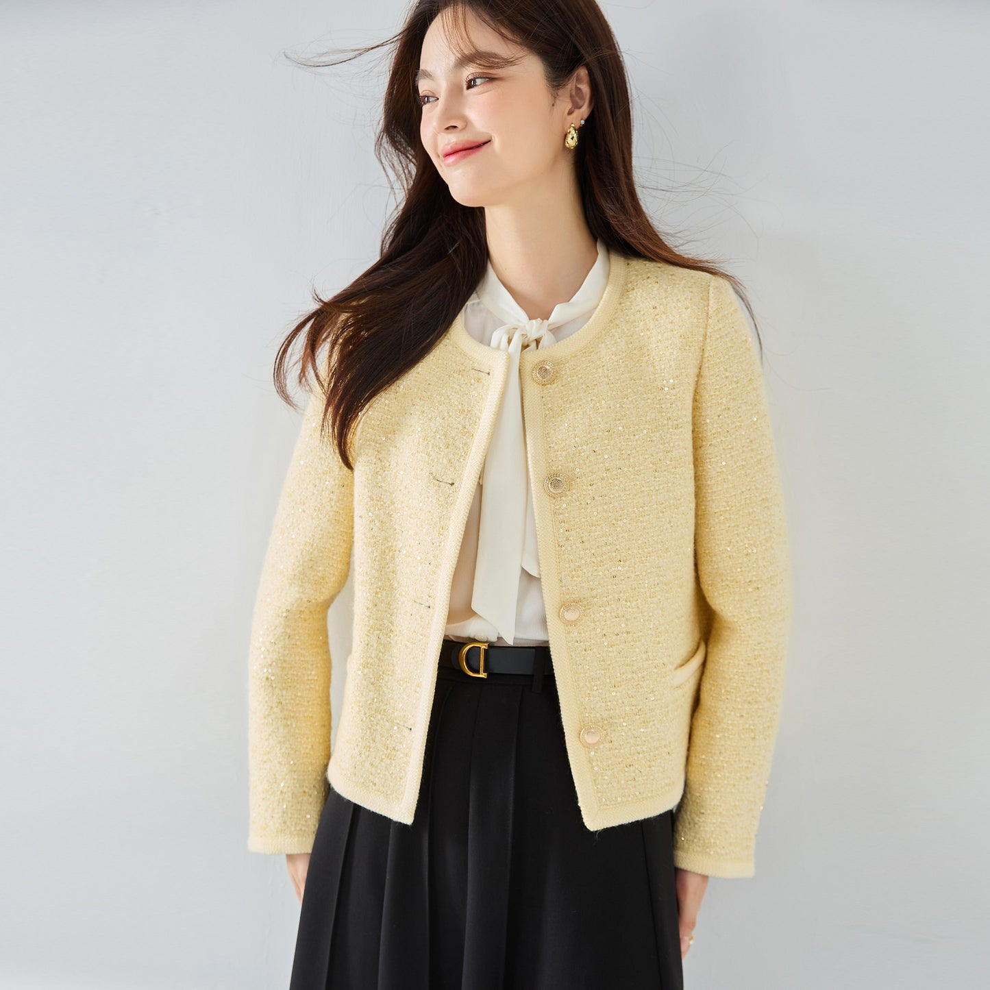 Fancy Sequined Expensive Kafuu Yellow High-grade Coat Short Box Top