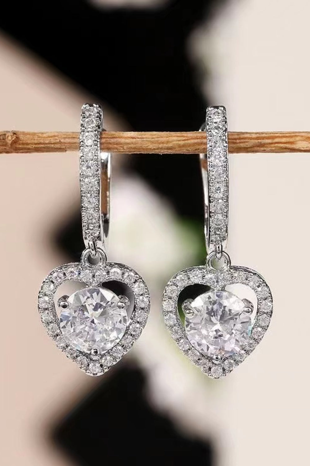 2 Carat Moissanite Platinum-Plated Heart Drop Earrings