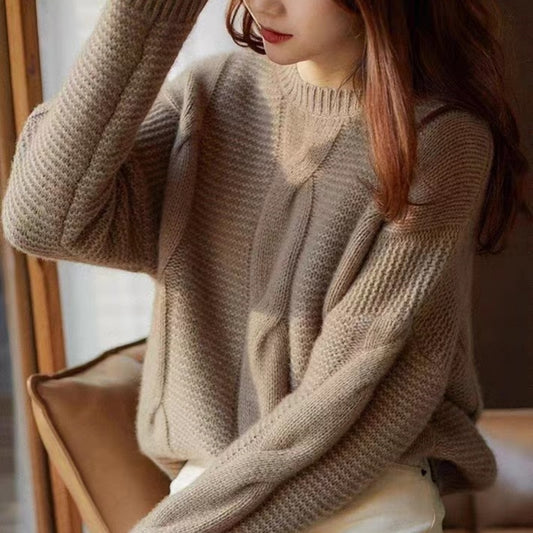 Suéter de lana para mujer Otoño e invierno Industria pesada Estilo inactivo Suéter grueso suelto