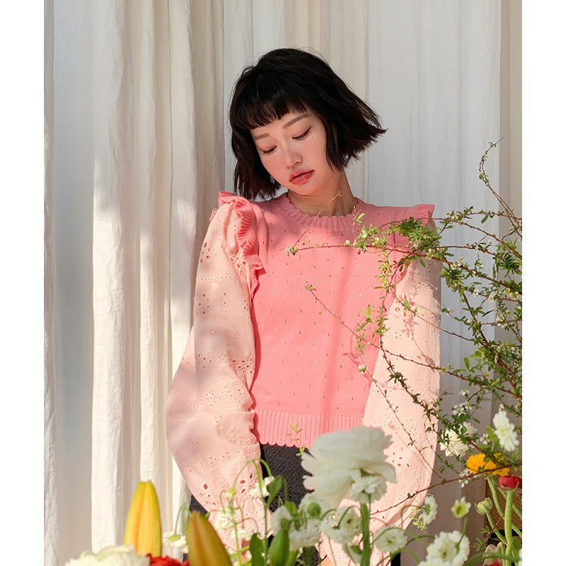 Women's Niche Design Lace Cutout Knitted Sweater