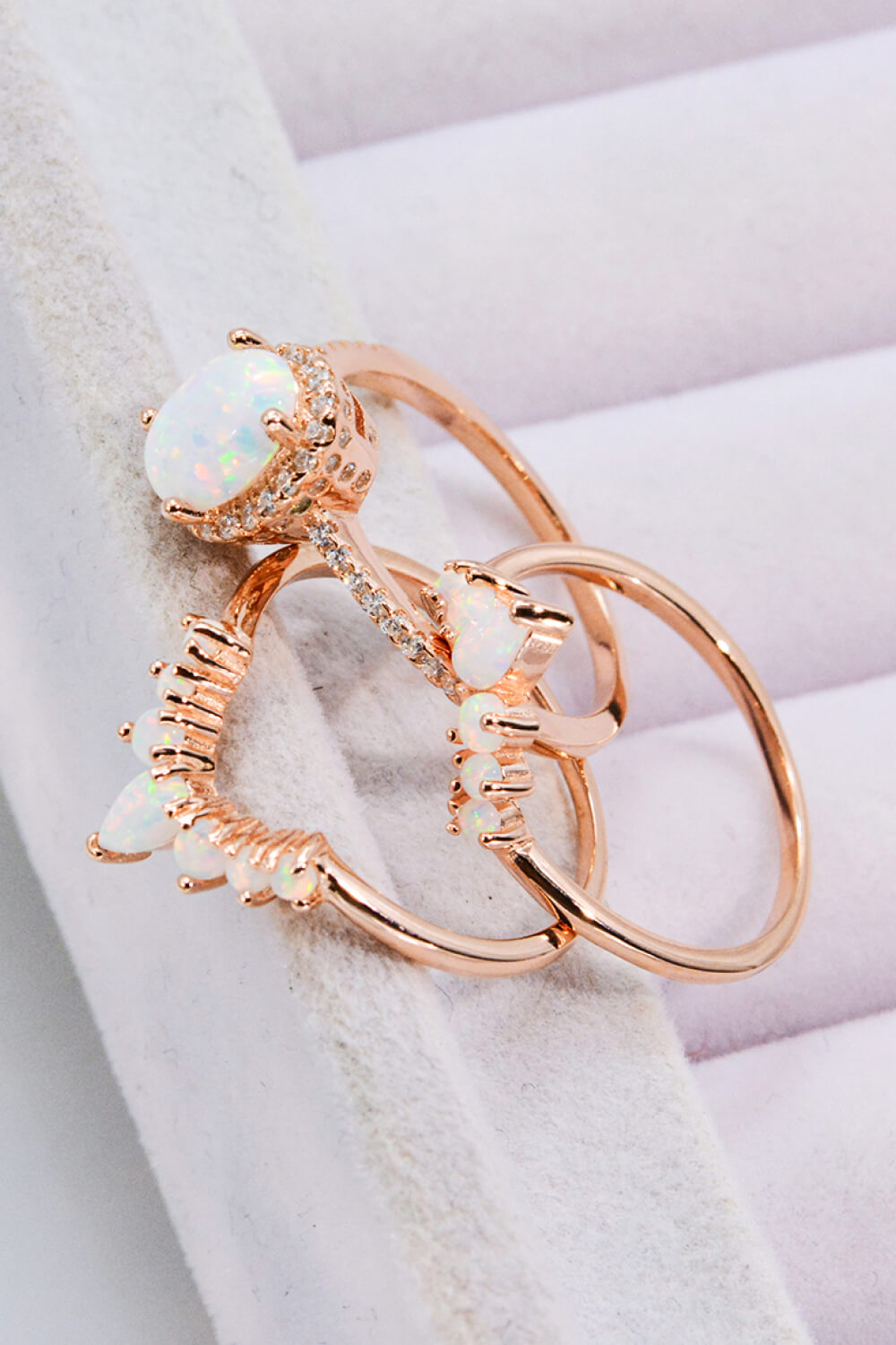 Opal and Zircon Three-Piece Ring Set