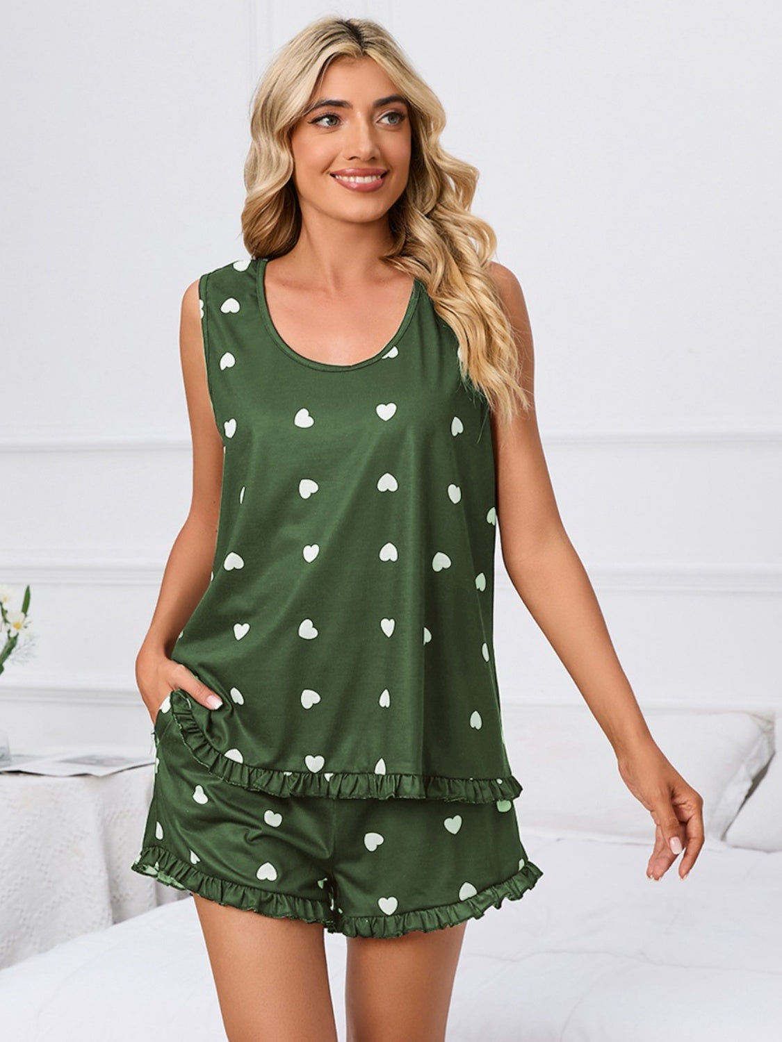 Heart Scoop Neck Tank and Shorts Lounge Set