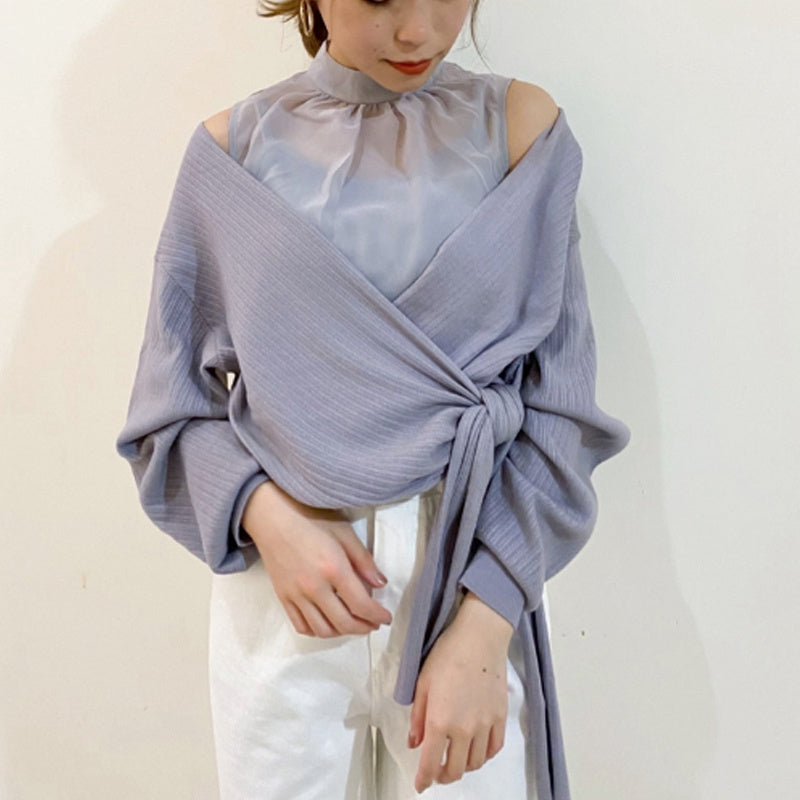 Candy Color Strapless Sheer Chiffon And Knitted Shirt