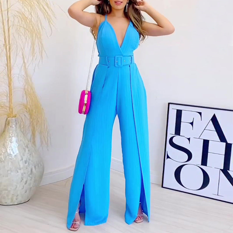 Modischer, lässiger Jumpsuit mit V-Ausschnitt und hoher Taille für Damen