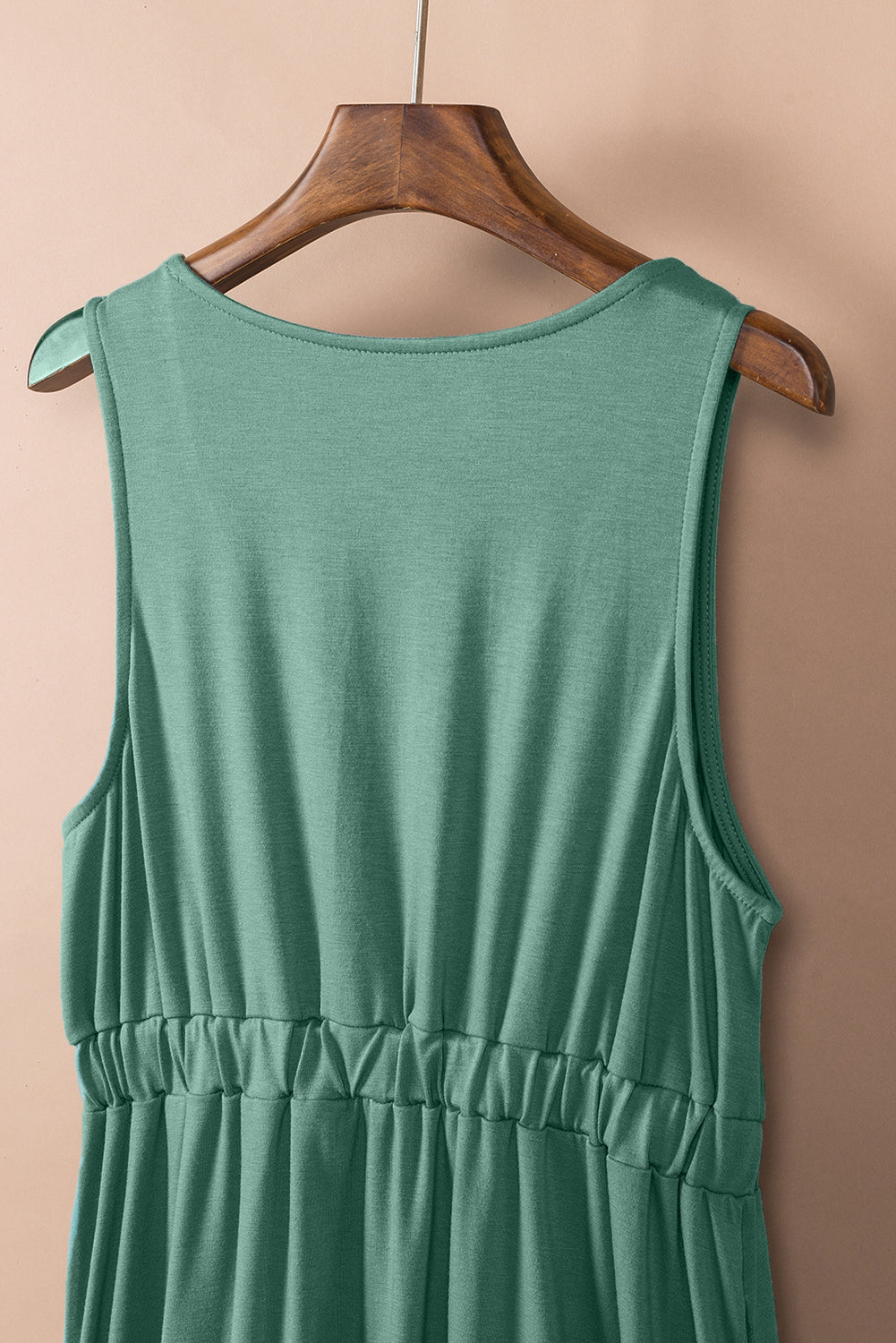 Green Buttons Sleeveless High Waist Mini Dress