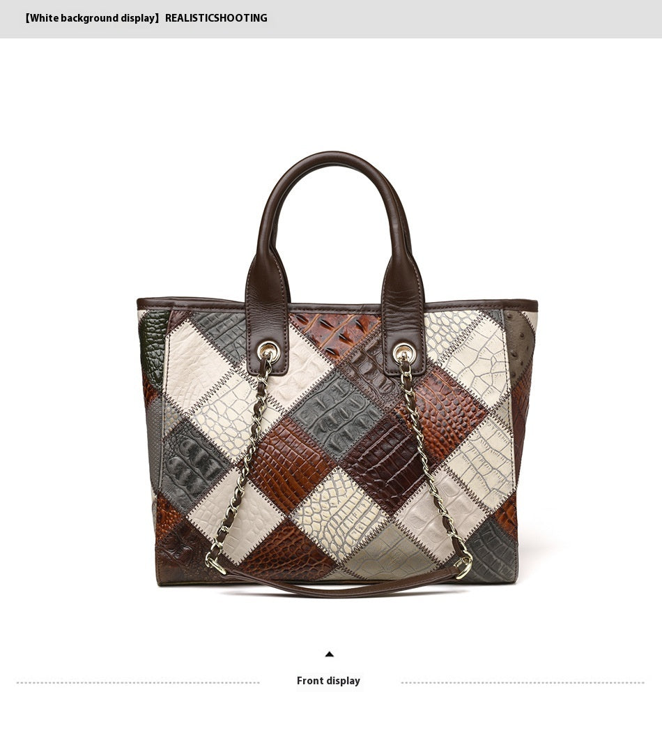 Echtes Leder Tasche Licht Luxus Hochwertige Kontrast Farbe Trendy Plaid frauen Tasche Fabrik