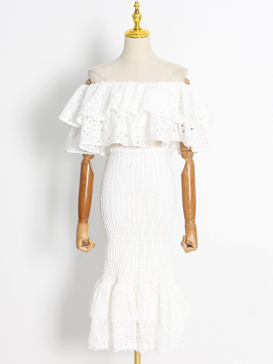 Women's Ruffled Irregular Shirt High Waist Fishtail Skirt Suit