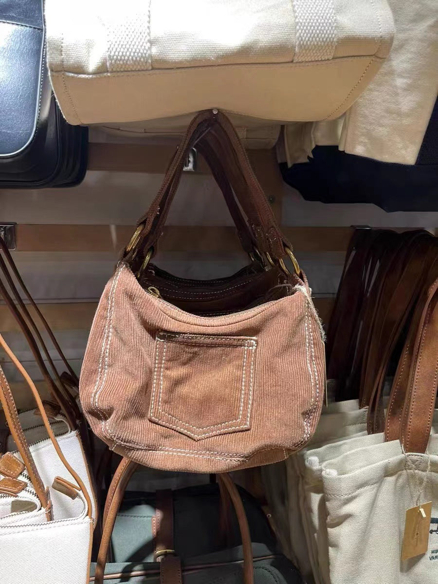 Modische, schlichte Schultertasche aus Cord für Damen