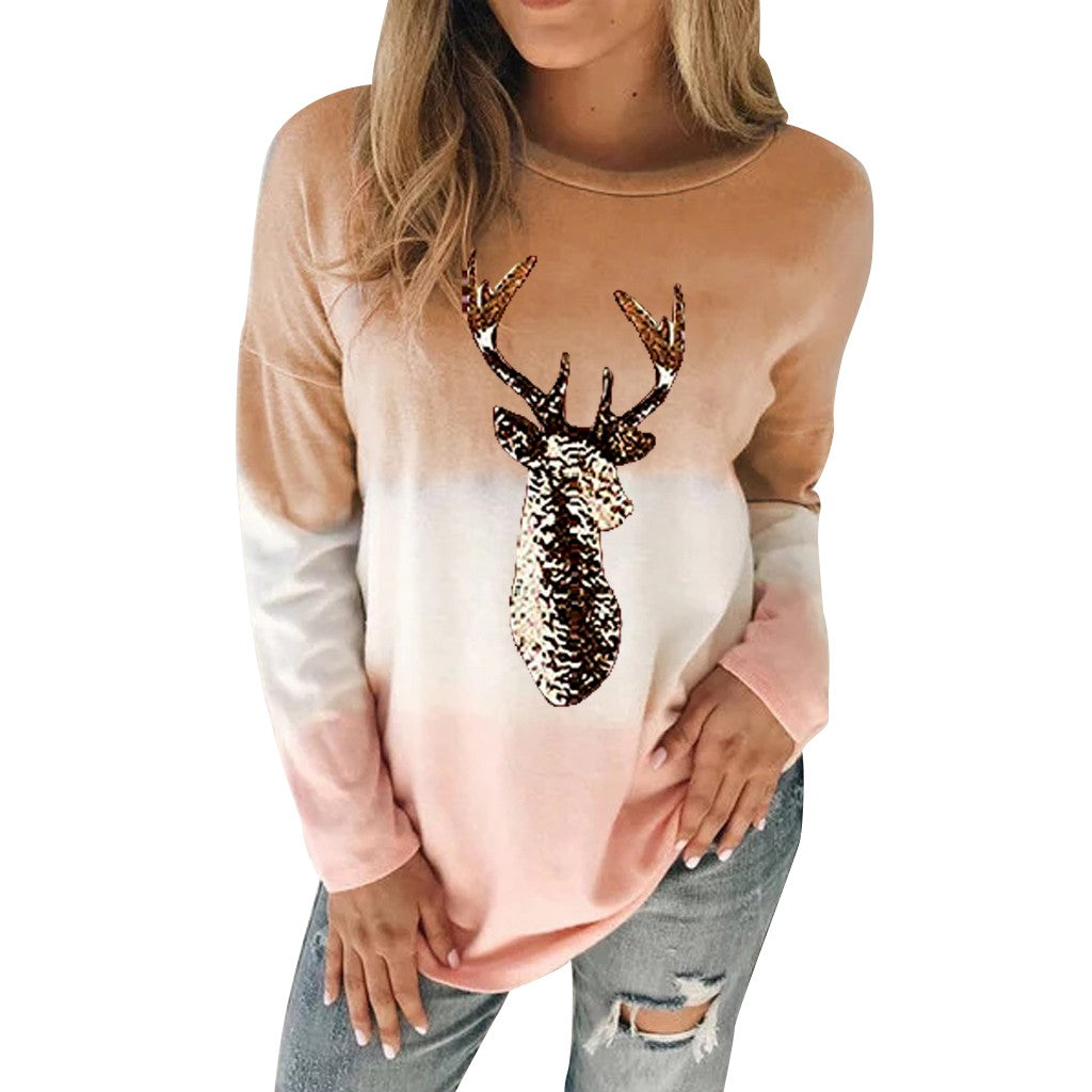 Elk gradient round neck pullover sweater