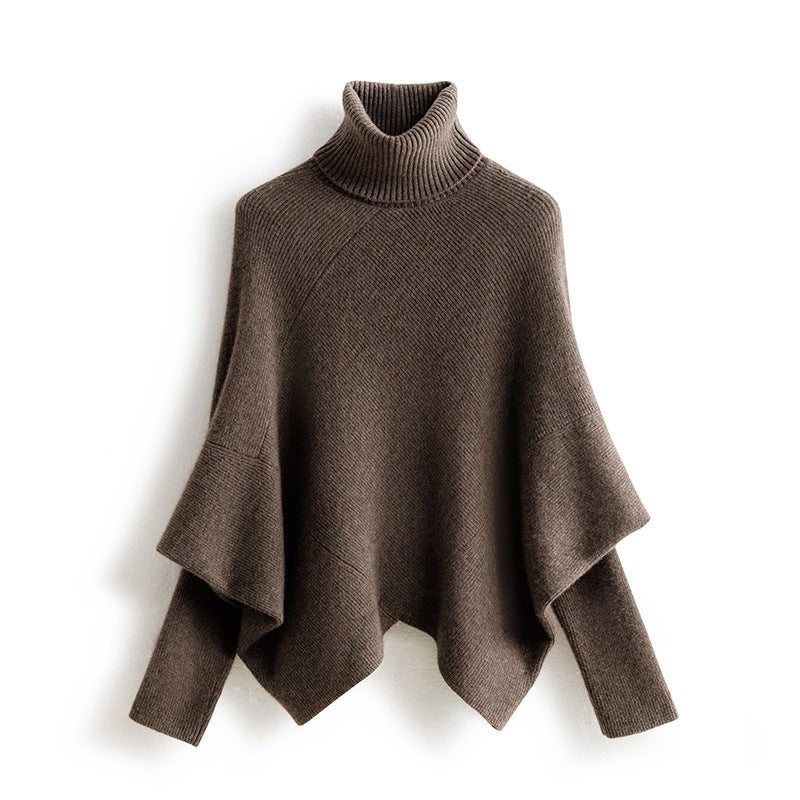 Fashionable Sleeve Knitted Cashmere Bat Turtleneck Pullover