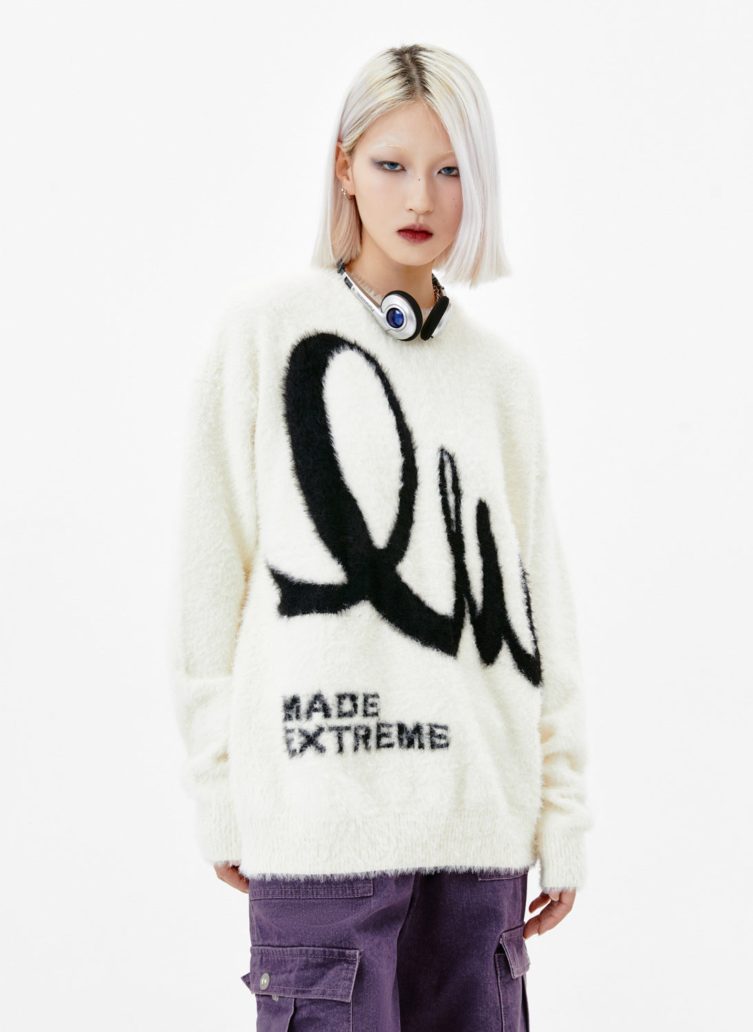 Jacquard-Pullover aus Mohair mit amerikanischem Retro-Alphabet