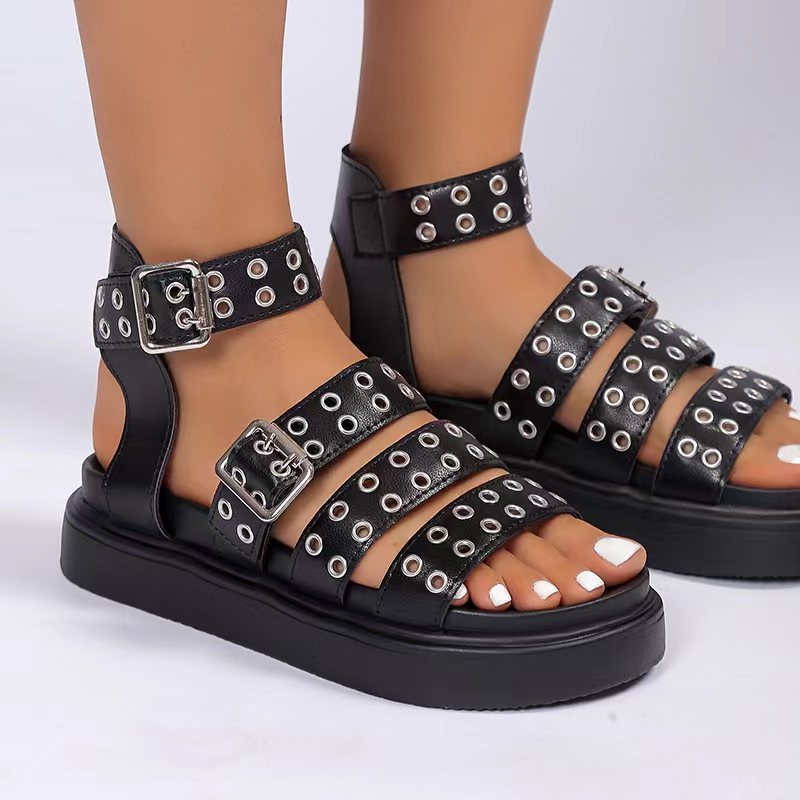 Women's Open Toe Thick Bottom Outdoor Rivet Button Sandals