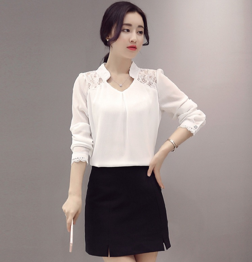 autumn new women's round neck straight single row multi-button solid color wild long-sleeved shirt