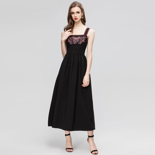 Heavy Industry Butterfly Positioning Embroidered Black Waist Dress Suspender Skirt