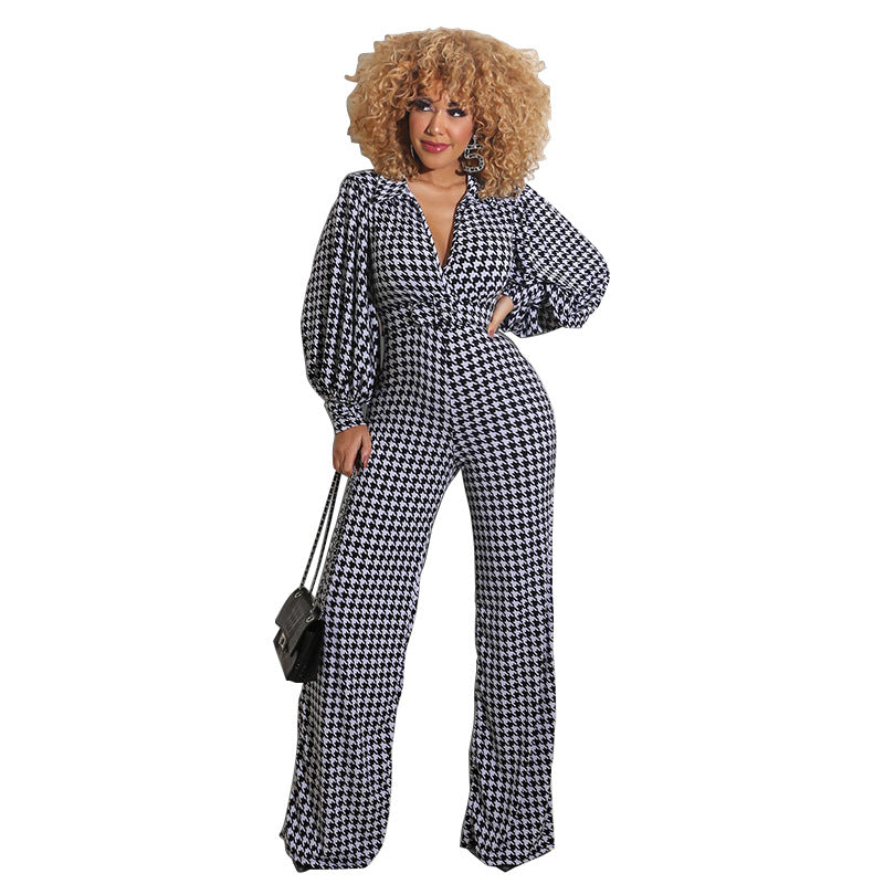 Women's Bubble Sleeve Printed Jumpsuit