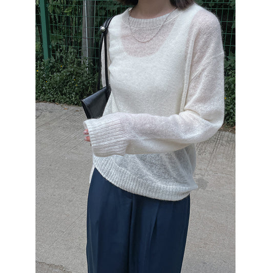 Suéter de lana simple para mujer Mohair de punto suelto
