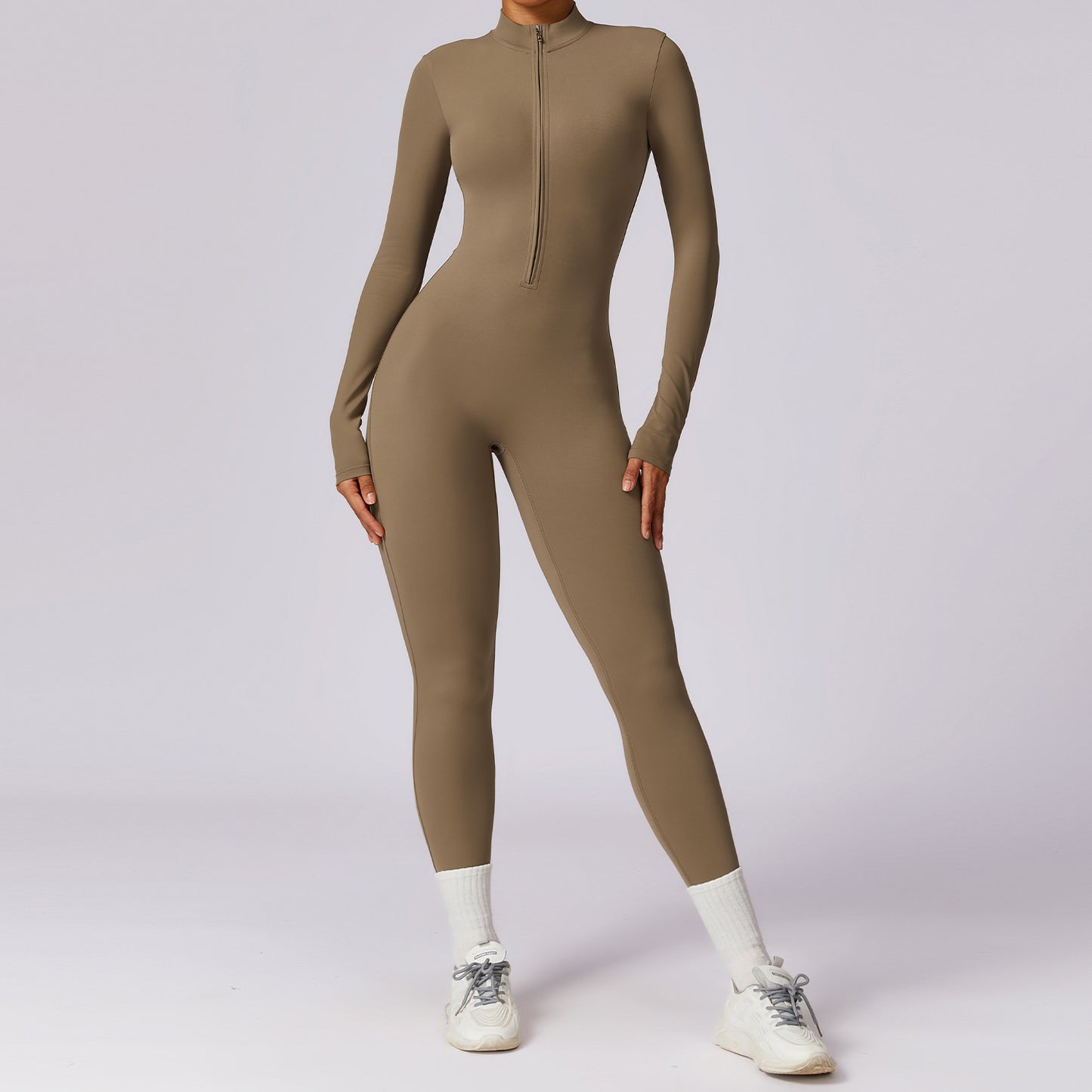 Langärmliger Yoga-Sport-Overall mit Reißverschluss für Damen