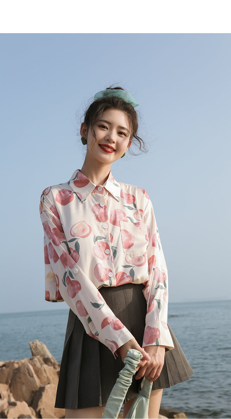 Women's Spring Retro Hong Kong Style Long Sleeve Chiffon Flower Shirt