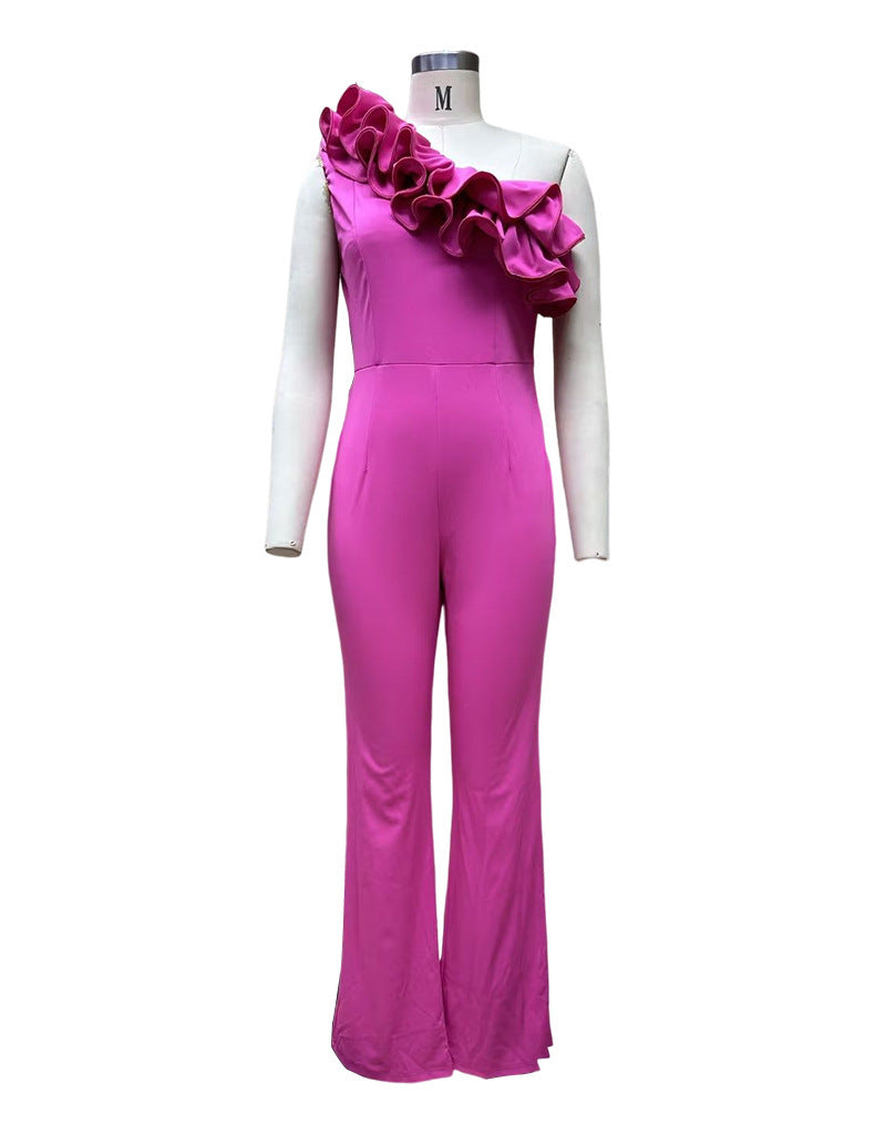 Modischer Jumpsuit mit Blumenmuster und diagonalem Kragen vor der Brust für Damen