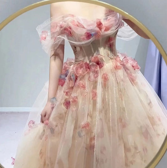 Women's Off-shoulder Rose Dress, Light New Wedding Dress