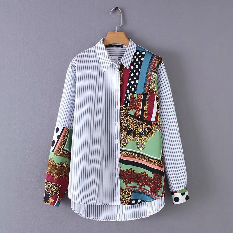 Striped mid-length long-sleeved shirt