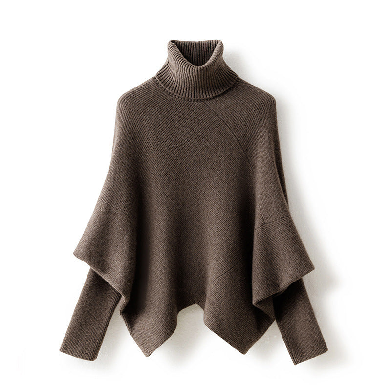 Fashionable Sleeve Knitted Cashmere Bat Turtleneck Pullover