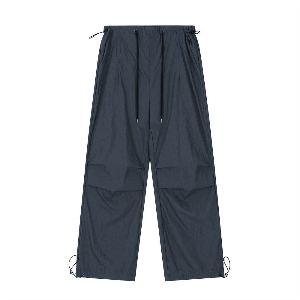 Solid Color Thin Sports Drawstring Pleated Casual Straight-leg Overalls Men