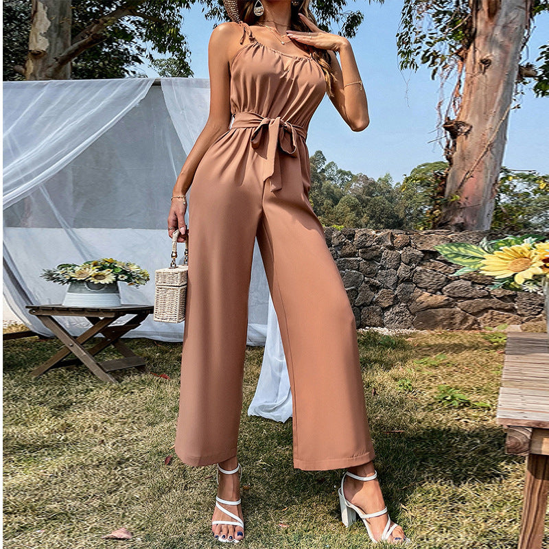 Sommer Neuer Jumpsuit mit hohlem Gürtel und weitem Bein