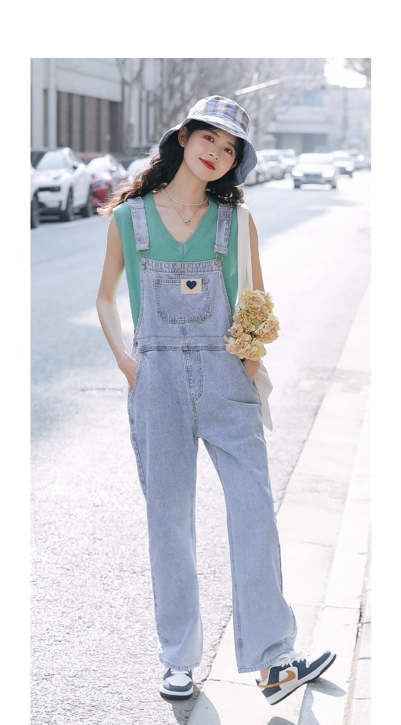 Design Sense Niche High Waist Slim Denim Suspenders Trousers