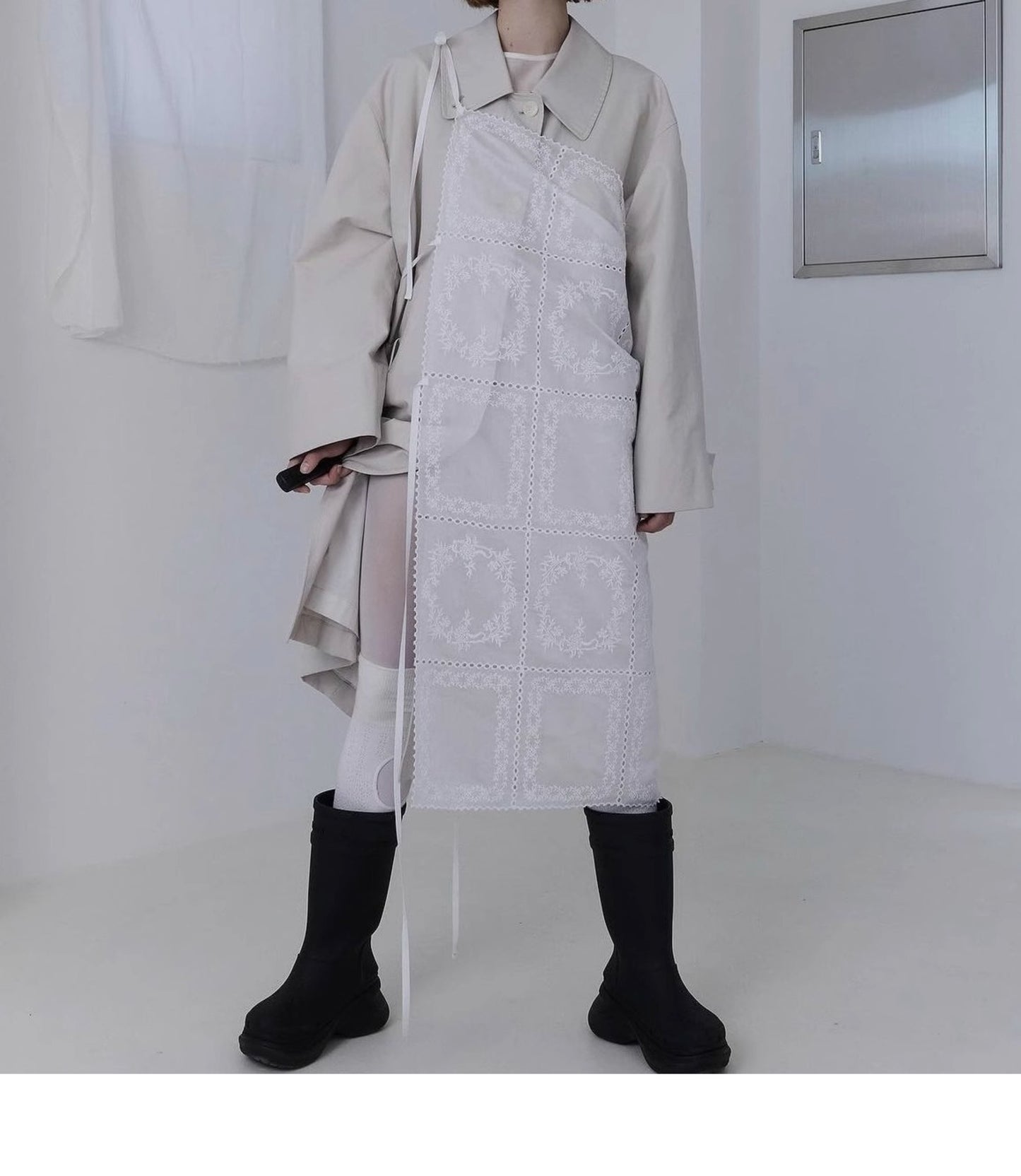 Falda con cordones de encaje blanco vintage para mujer