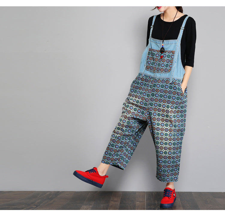 Denim Overalls Women's Loose Slimming Nine-point Jumpsuit