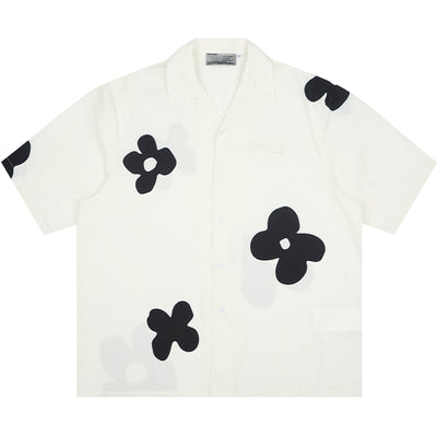 Camisa de manga corta con cuello cubano Silhouette Floret pintada a mano