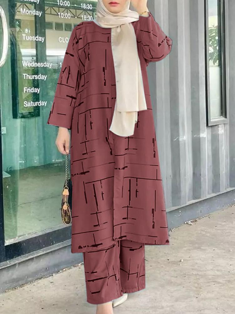 Damen Muslim Print Täglichen Anzug Armee Grün Mode Casual Set