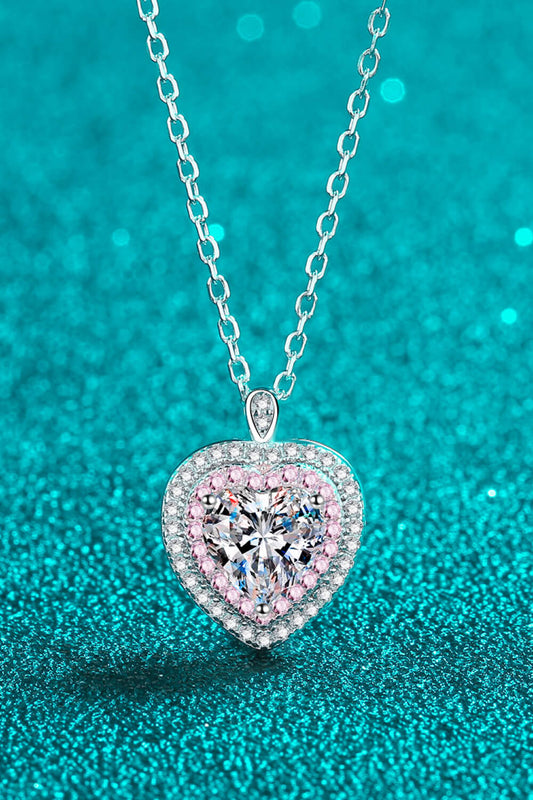 Collar con colgante de corazón de moissanita de 1 quilate de plata de ley 925